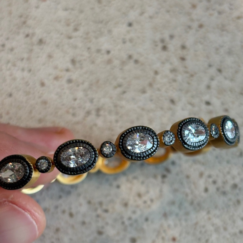 Gold 925 sterling silver Bracelet with Clear Crystal Ovals Freida Rothman